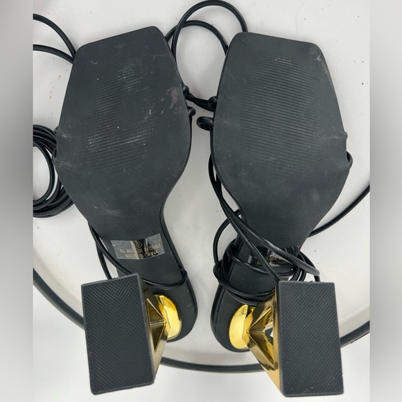 FASHION NOVA STAY‎ WINNING WRAP UP HEELS  IN BLACK GOLD NOVELTY HEELS - Picture 10 of 11